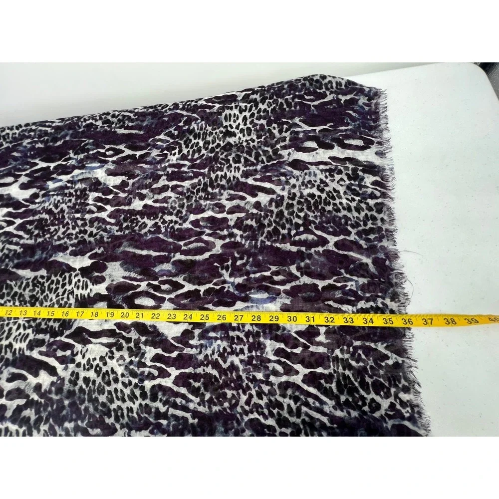 Chico's Purple Black Leopard Animal Print Lightweight Fringe Scarf Wrap